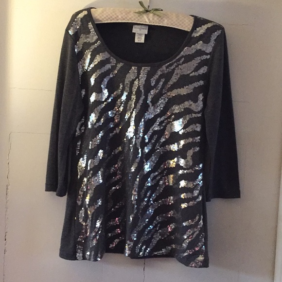 Jaclyn Smith zebra sequin top - Picture 1 of 6